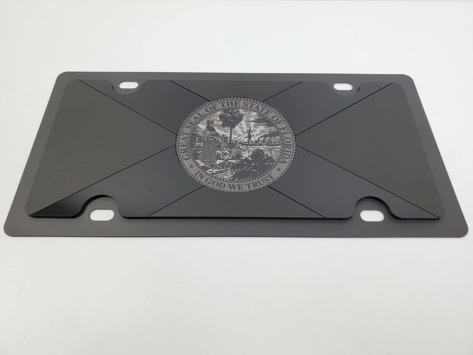 Metal License Plate Tag with Blacked Out Florida Flag for All Vehicles (Any Year)