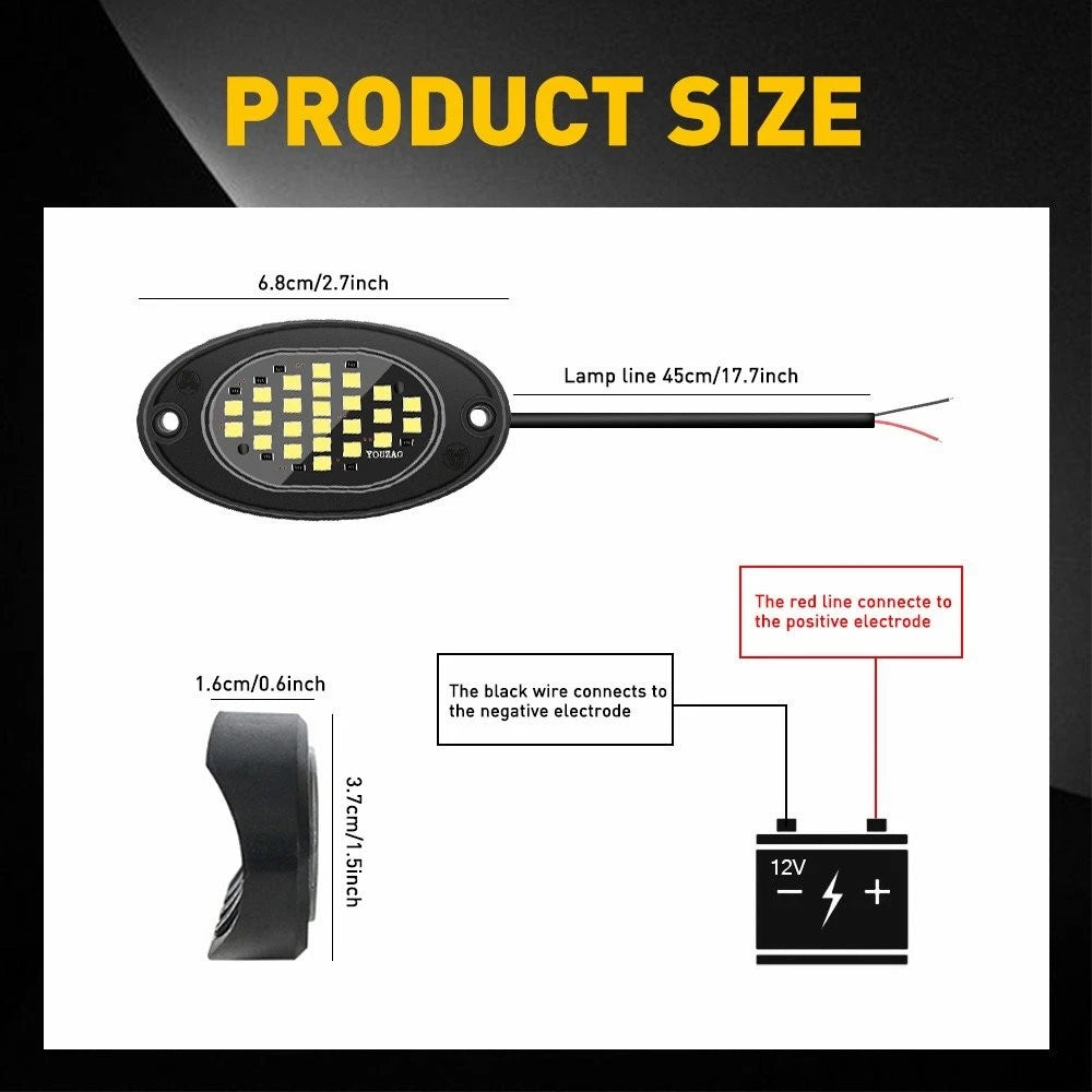 2X White LED Rock Light for Universal Offroad Truck Underbody Neon Lamp