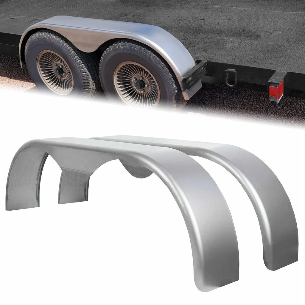 Set of 2 Heavy Duty Round Plate Tandem Axle Trailer Fenders 9"x66"x18"