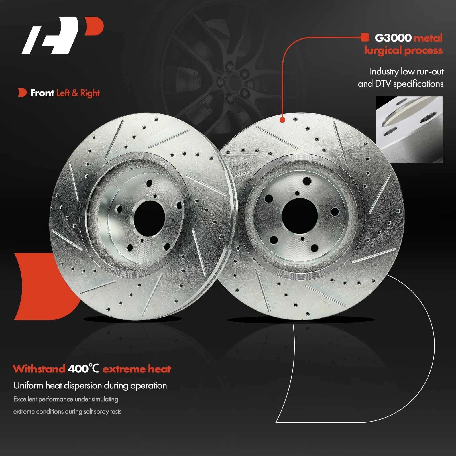 Front Side Drilled Brake Rotor & Ceramic Pad for Subaru Legacy Outback (2010-2019)
