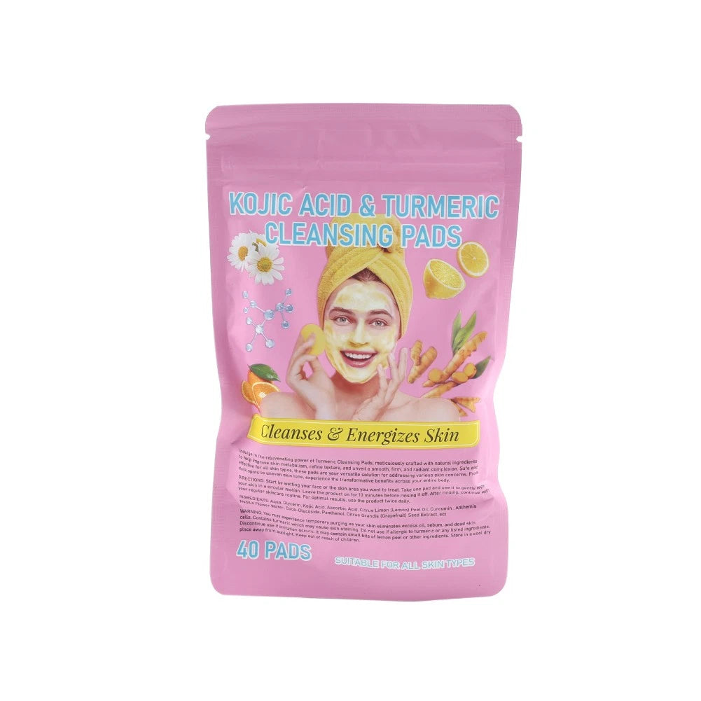 40PCS Kojic Acid & Turmeric Cleansing Pads for Facial Exfoliation