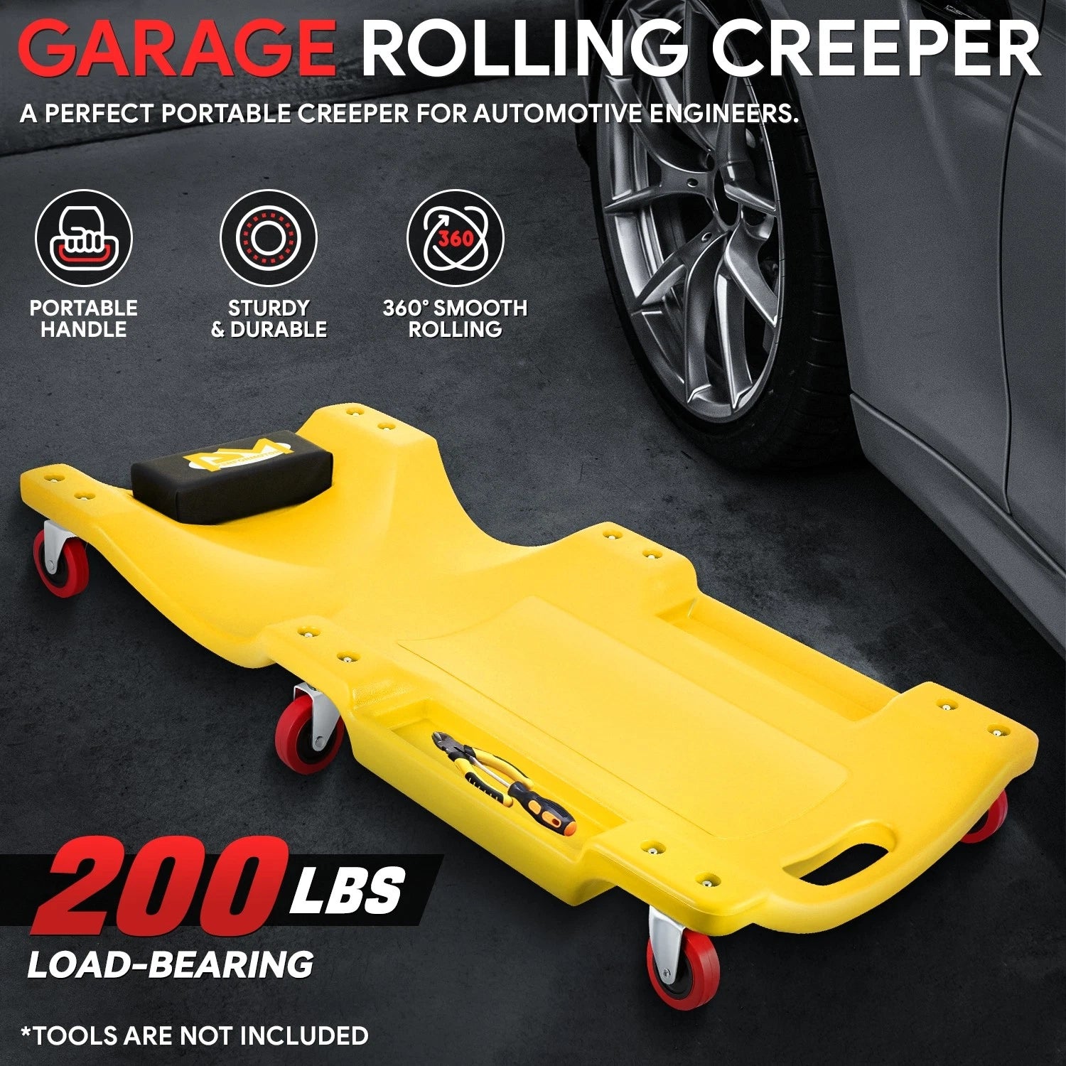 36" x 17" Ergonomic HDPE Automotive Creeper for Mechanics (200Lbs)