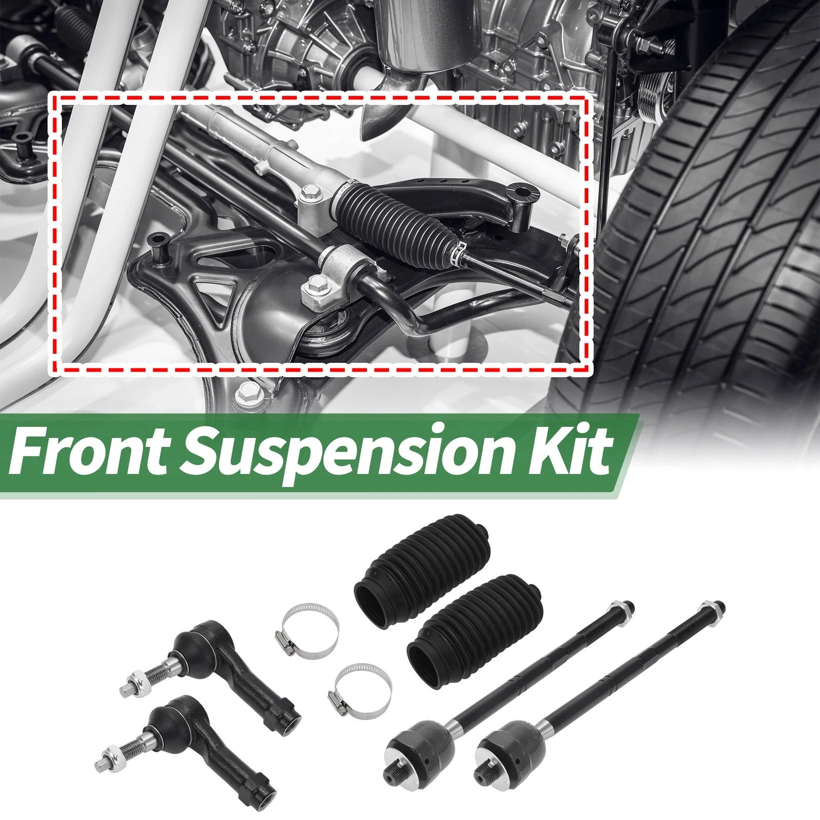 6X Front Suspension Kit Inner Outer Tie Rod Ends with Boots for Ford F-150 