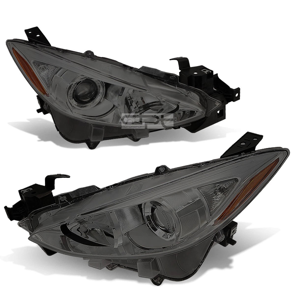 Pair of Smoked Housing Amber Corner Projector Headlights for Mazda 3 (2014–2016)