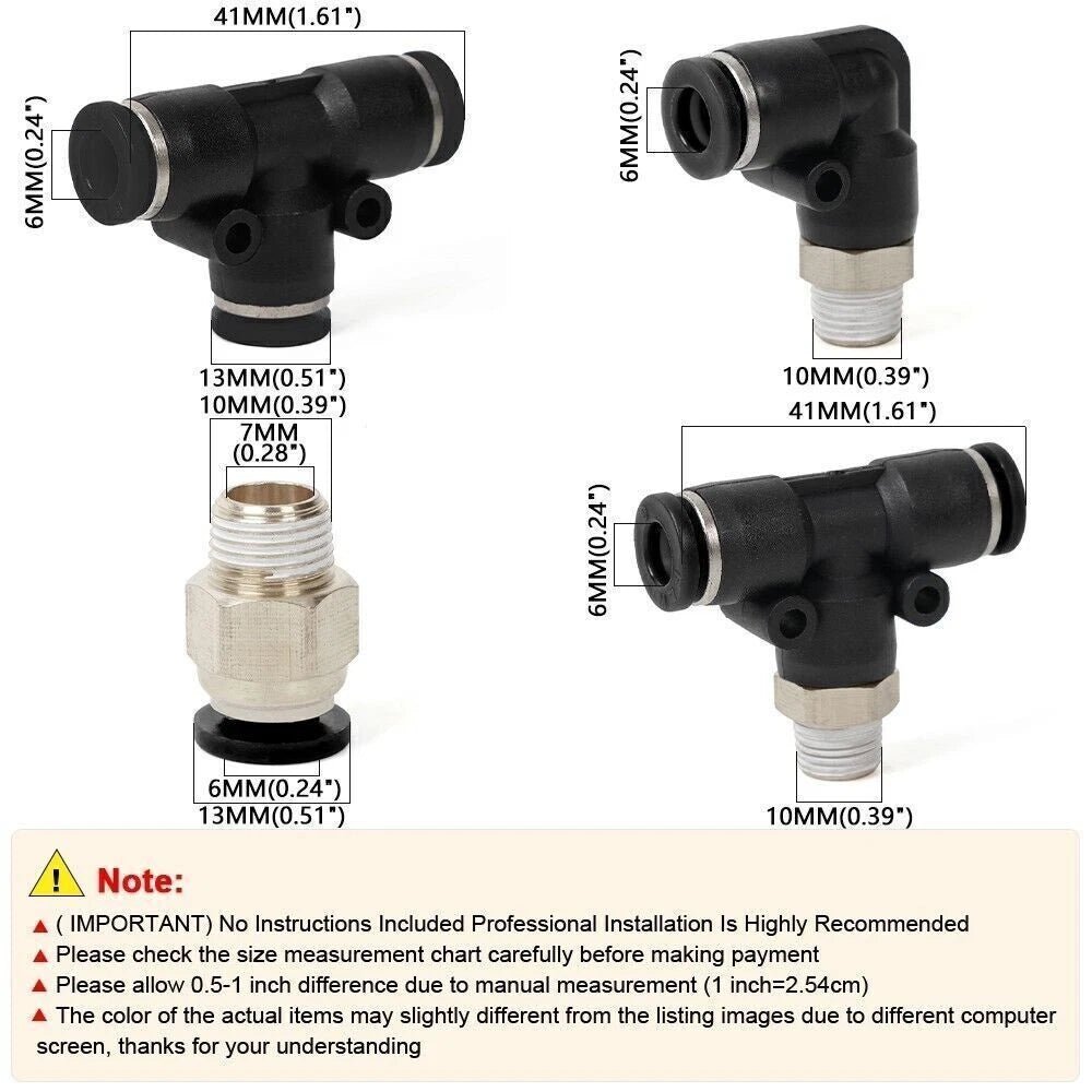 Set of 10 Air Hose Push to Connect Fittings for Automotive Applications
