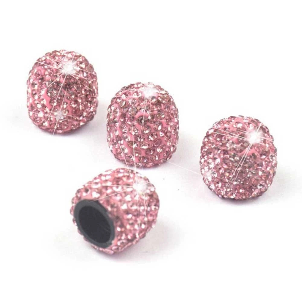 Air Valve Cap Set of 4 for Car (Anti-rust, Dust-Proof, Pink Rhinestone)