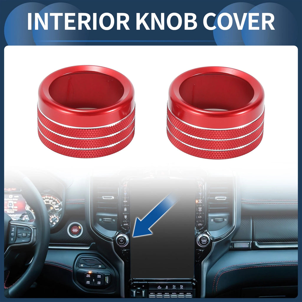 2X Center Console Audio Media Switch Knob Cover for Dodge Ram (2019–2021) Red