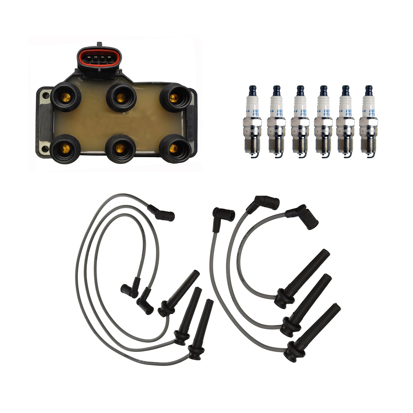 Set of 6 Denso Ignition Coil Wire & Double Platinum Spark Plugs for Mazda MPV (1990–1998)