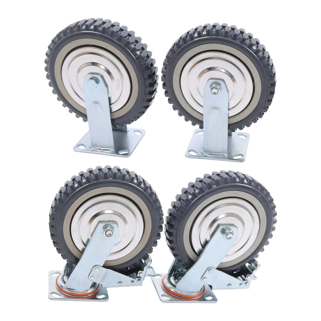 Set of 4 Heavy Duty Rubber Caster Wheels 8" (2 Swivel, 2 Fixed) 440Lbs