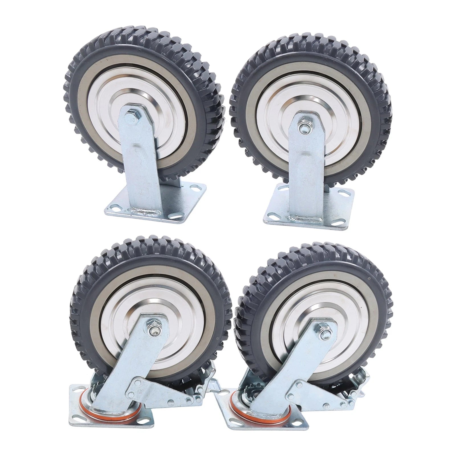 Set of 4 Heavy Duty Rubber Caster Wheels 8" (2 Swivel, 2 Fixed) 440Lbs