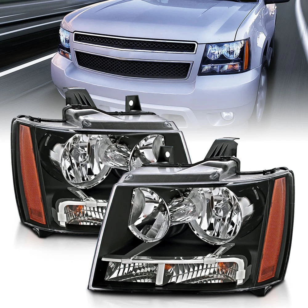 Black Clear Lens Crystal Headlight Set for 2007-2014 Chevrolet Tahoe