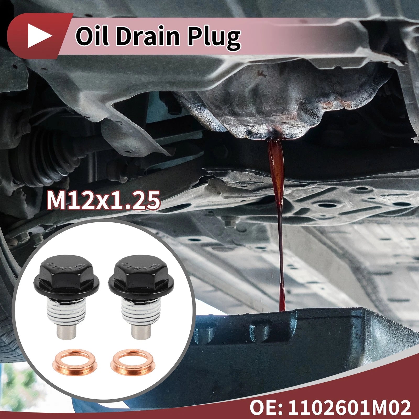 Set of 1 Oil Drain Plug for Nissan Infiniti (No. 1102601M02) Black White