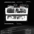 U-Shape LED DRL Headlight & Bumper Turn Signal Lamps for Chevy GMC C/K (1988–2000)