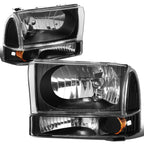Pair of Black Housing Amber Side Headlights for Ford Super Duty (1999–2004)