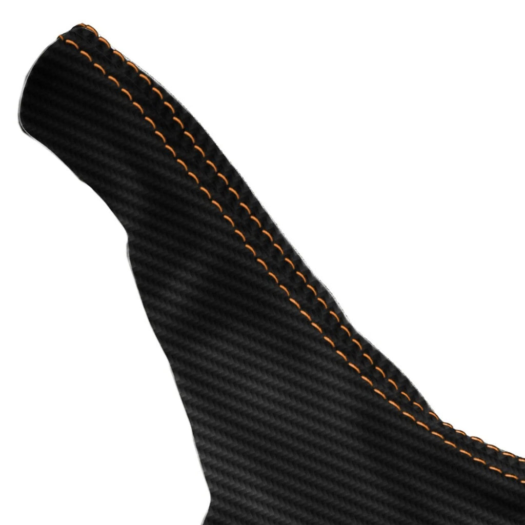 E Brake Boot for Ford Mustang (2015–2020) Carbon Fiber Black Orange Stitch