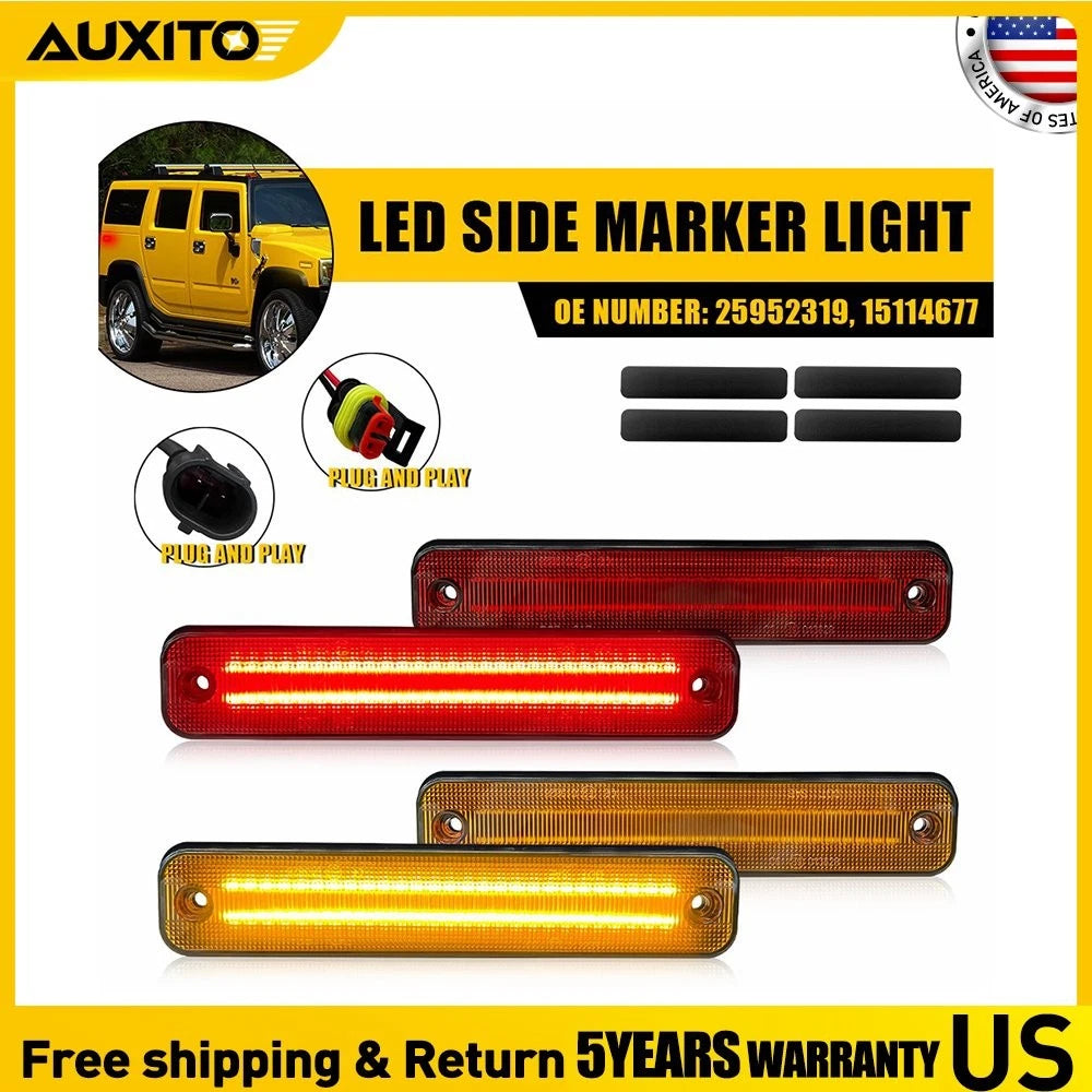 Set of 4 LED Front Rear Amber Red Side Marker Lights for Hummer H2 (2003–2009)