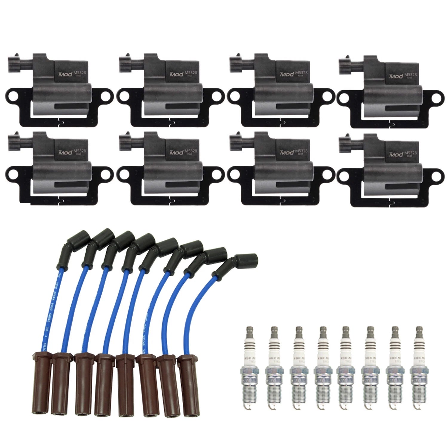 NGK Wire Set 8 for Chevy GMC V8 (Ignition Coils, RutheniumHX Spark Plugs)