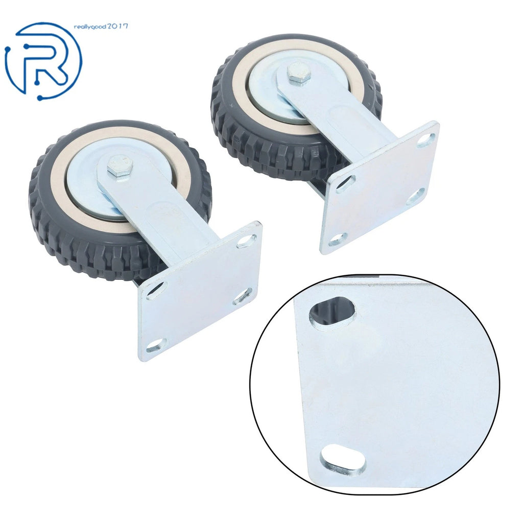 Set of 4 Gray PU 6-Inch Casters with 2 Straight Wheels & 2 Brakes