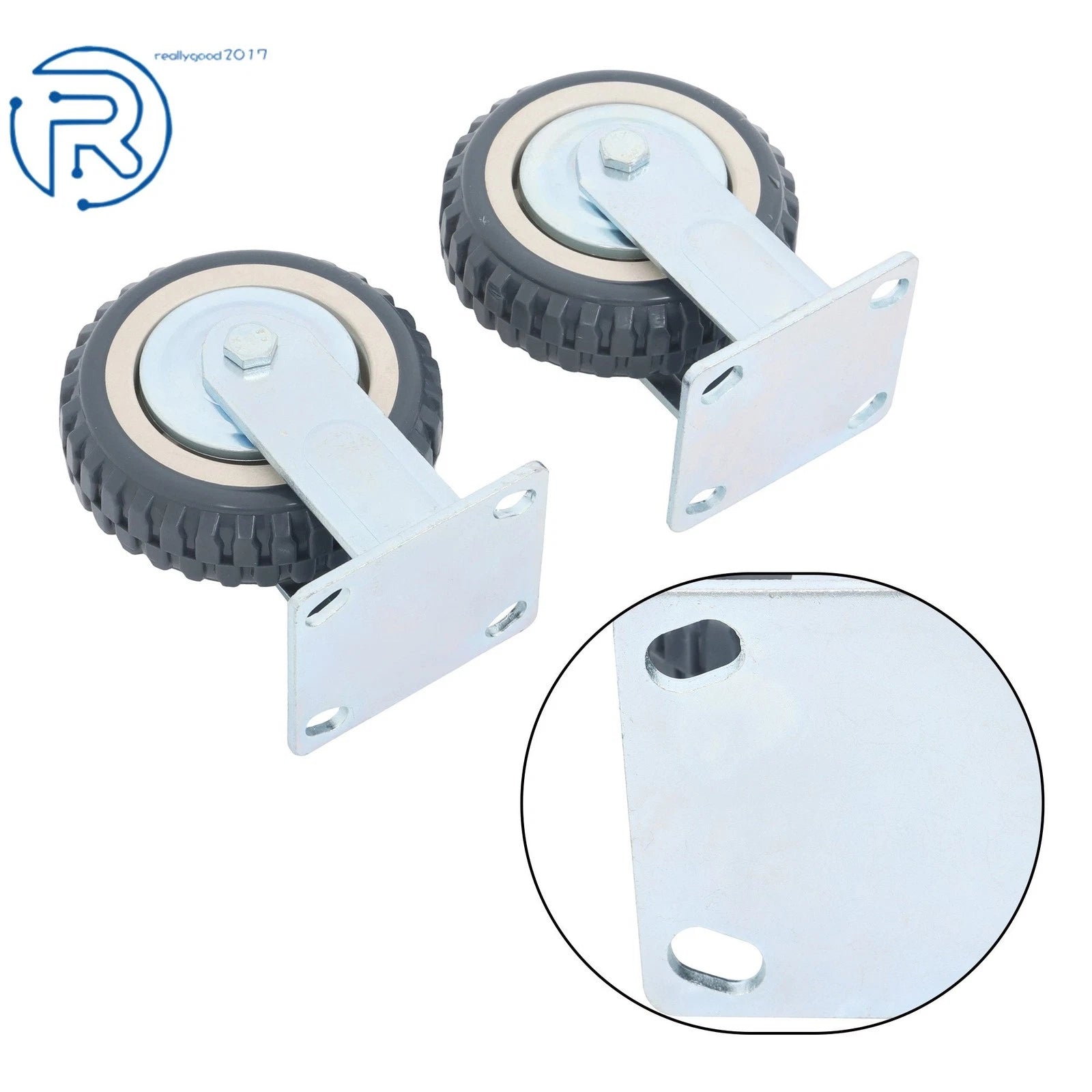 Set of 4 Gray PU 6-Inch Casters with 2 Straight Wheels & 2 Brakes