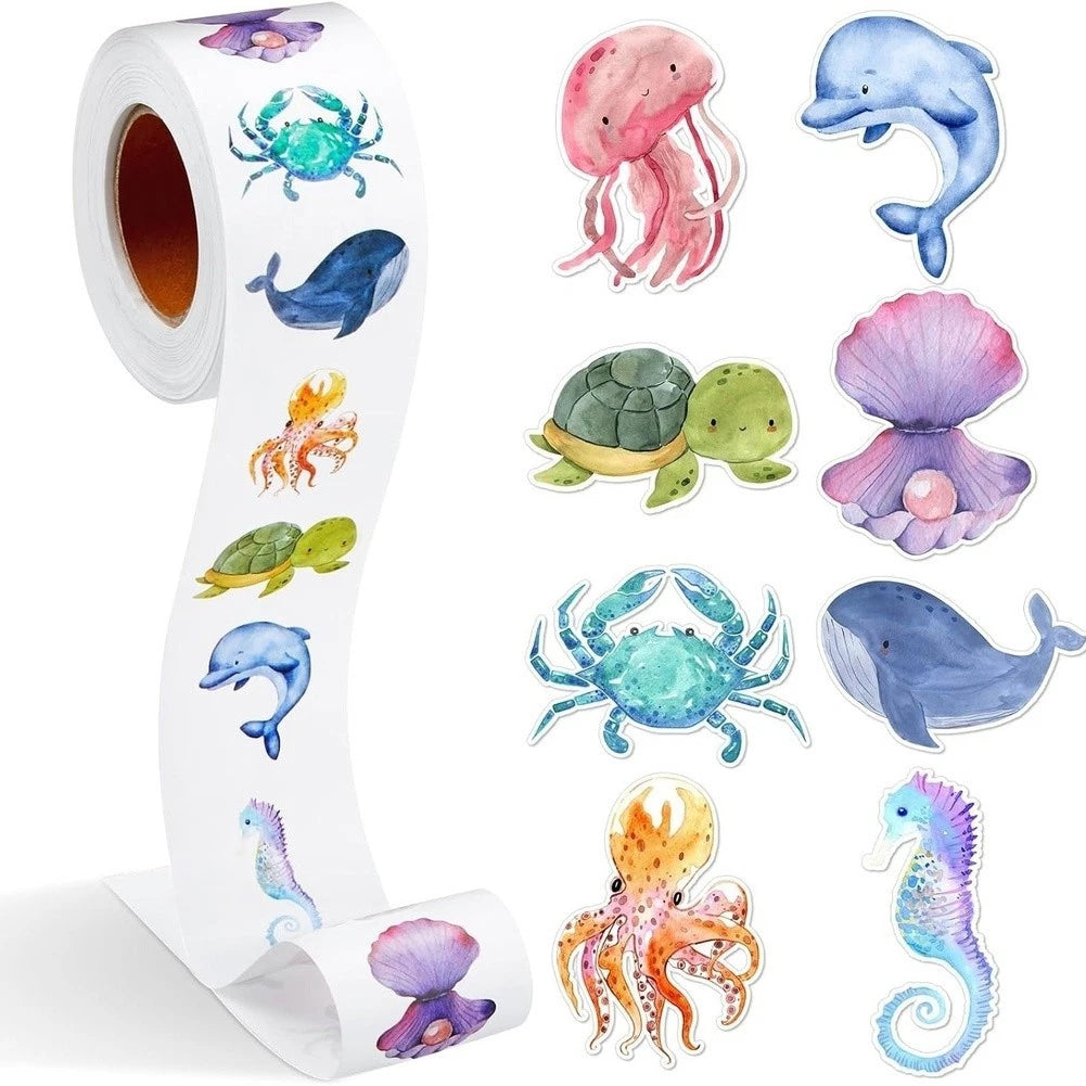 500 Dinosaur Sea Animal Stickers Roll for Crafts and Labeling