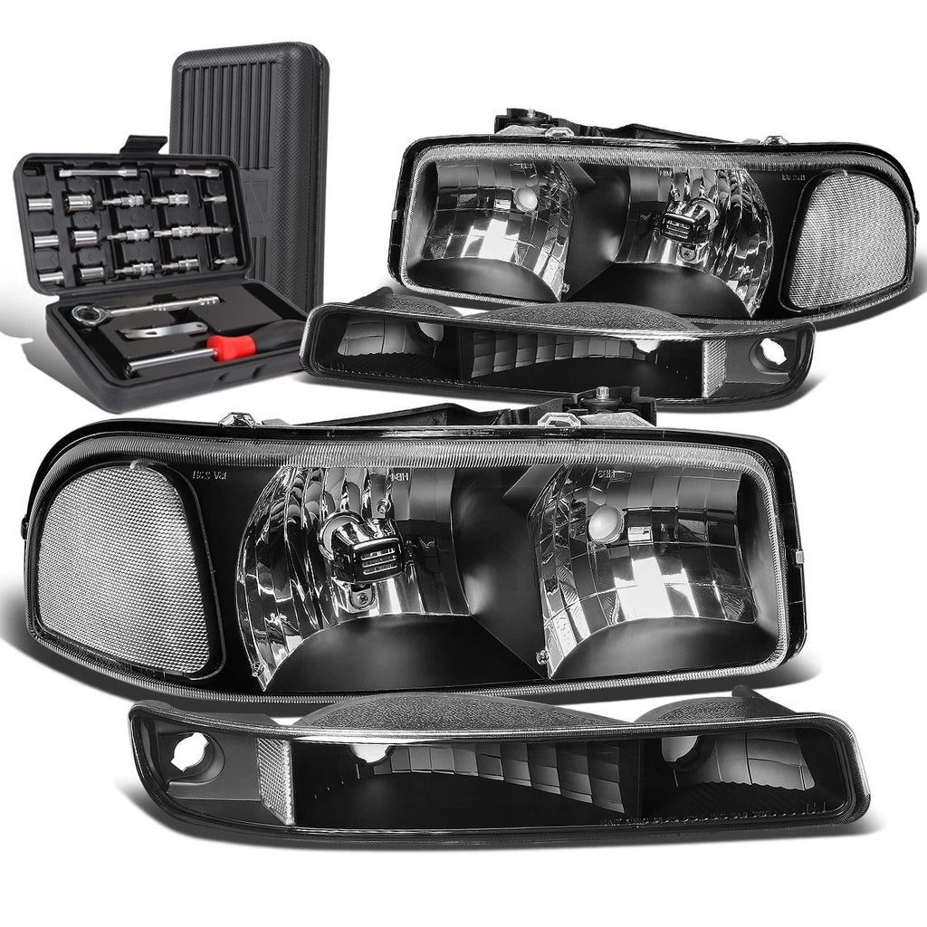 Black Clear Signal Headlights + Bumper Lamps for GMC Sierra (1999–2007)