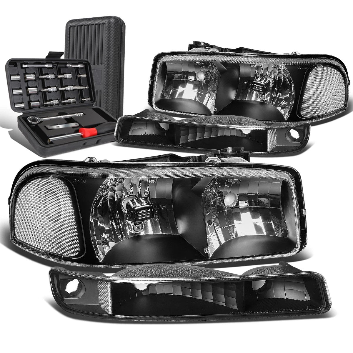 Black Clear Signal Headlights + Bumper Lamps for GMC Sierra (1999–2007)