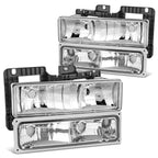 Chrome Housing Headlamps + Bumper Light + Bulb for Chevy C/K K1500/K2500/K3500 (1988–1998)