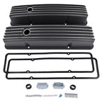 Finned Aluminum Tall Valve Covers for Chevy Small Block (283-400) Black