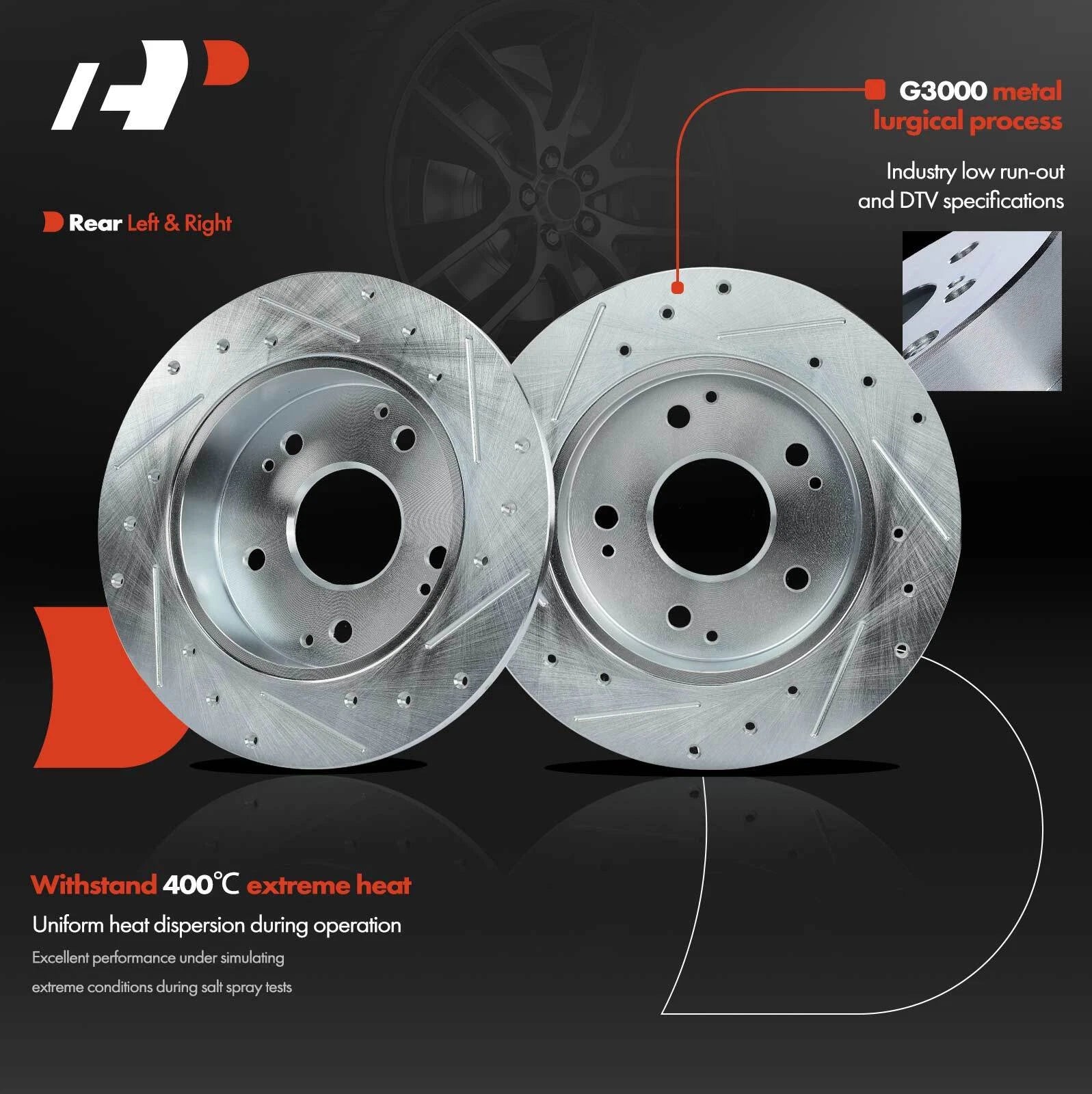 Set of 2 Rear Drilled Brake Rotors & Ceramic Pads for Honda Civic (2004–2005)