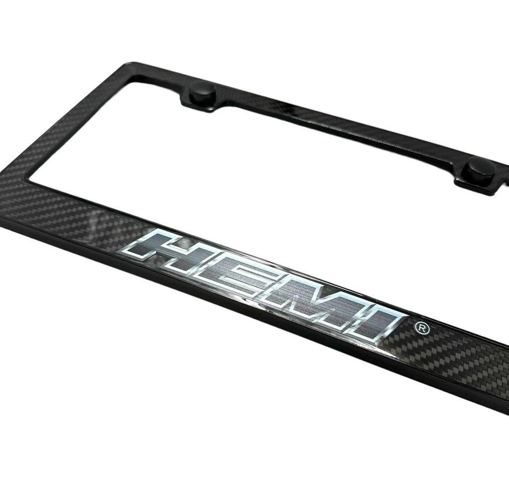 License Plate Frame Real Carbon Fiber Chrome HEMI for Dodge Charger (2006–2023)