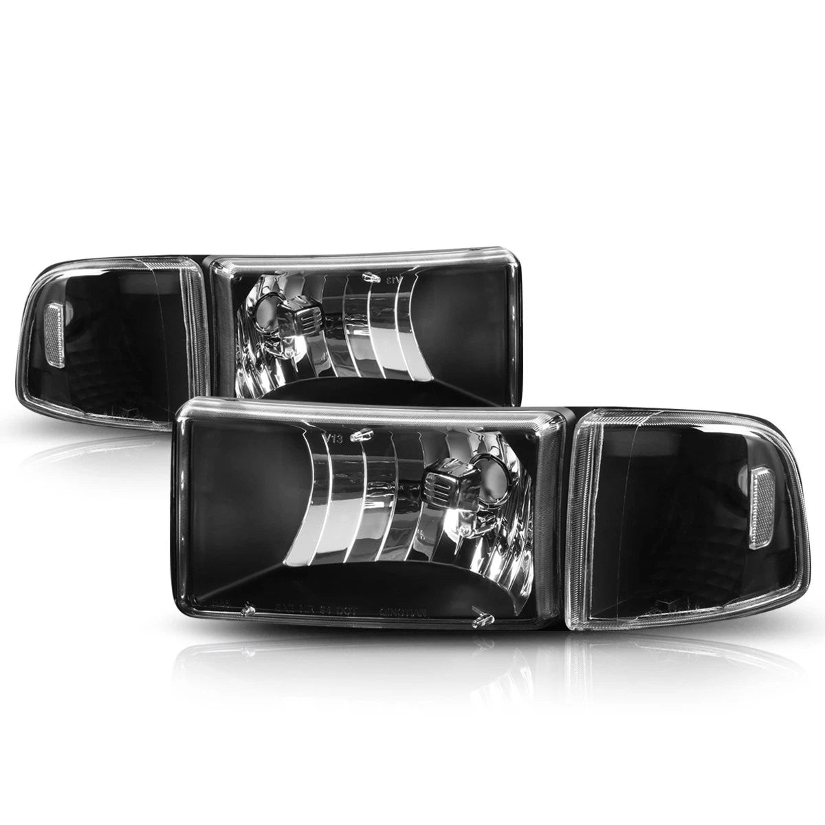 Black Housing Headlight Clear Corner Signal Lamps for Dodge Ram 1500-3500 (1994–2002)
