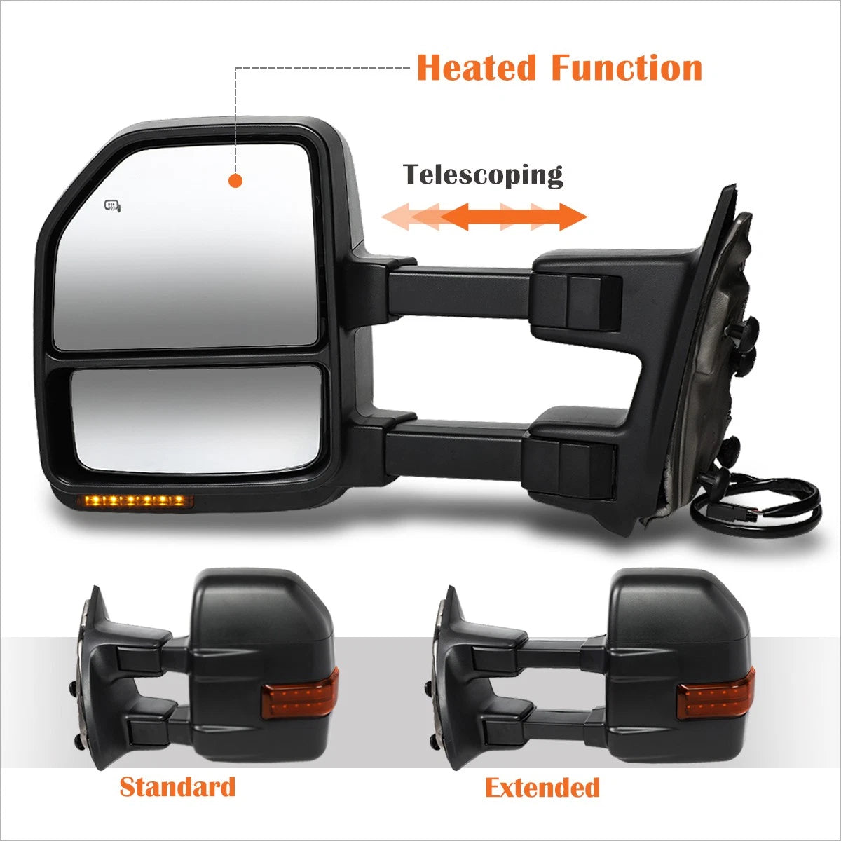 Powered Heated Towing Mirror w/LED Signal Lamp for Ford Super Duty (1999–2007)