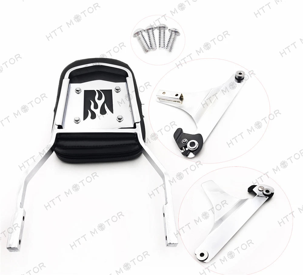 Chrome Flame Detachable Sissy Bar Backrest & Luggage Rack for Harley Softail