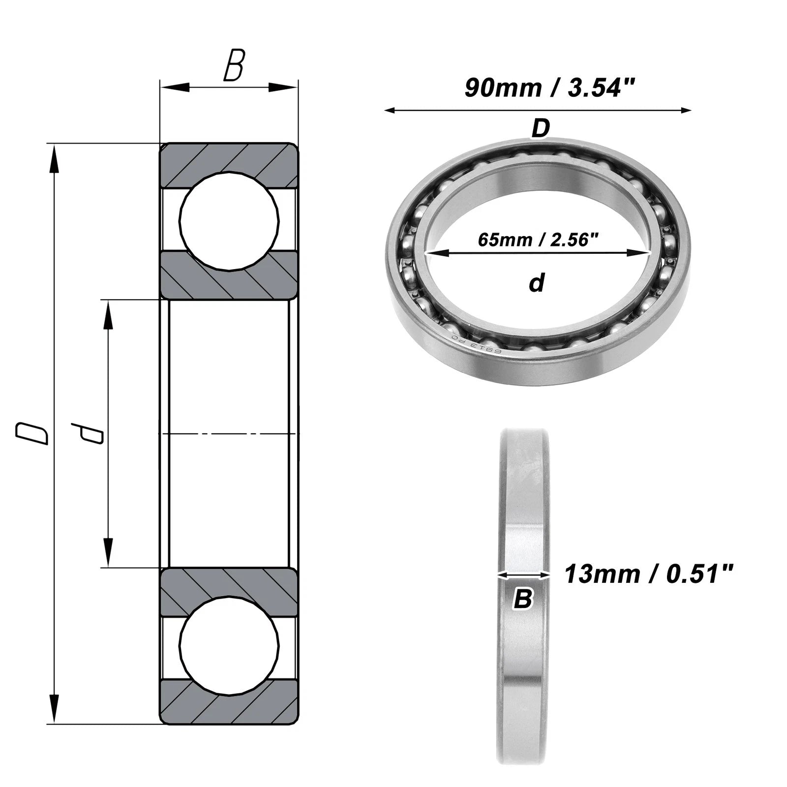 Deep Groove Ball Bearing 65x90x13mm for Scooter Skateboard (P0)