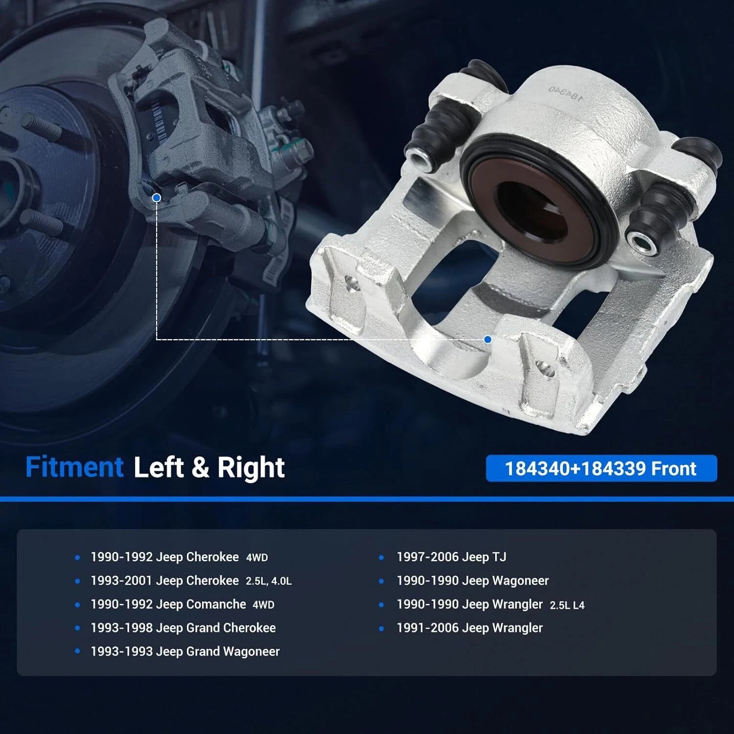 2X Front Brake Calipers for Jeep Grand Cherokee Comanche XJ Wrangler TJ (1993–2006)