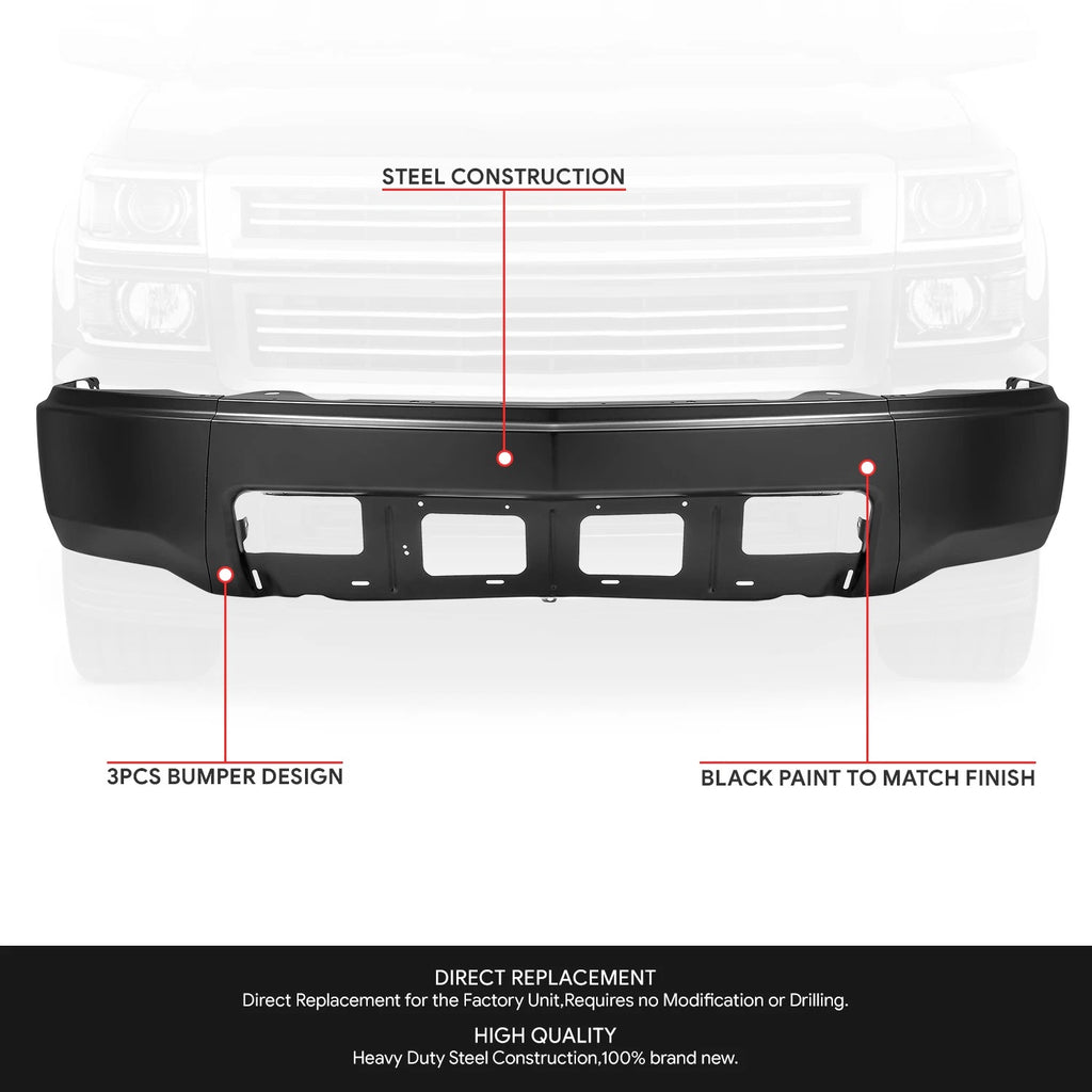 Front Bumper Face Bar for Chevy Silverado 1500 (2014–2015) Black