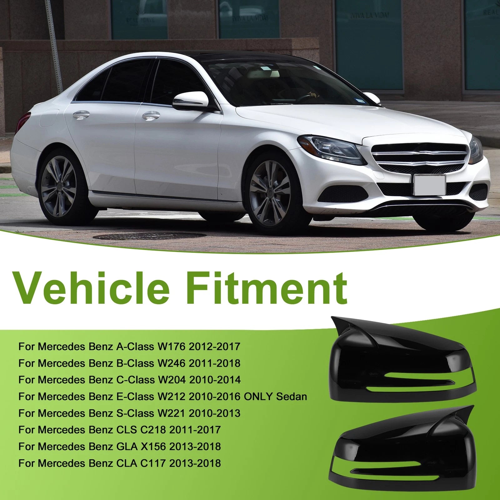 1 Pair Mirror Cover Cap for Mercedes-Benz A-Class W176 (2013–2018) Gloss Black