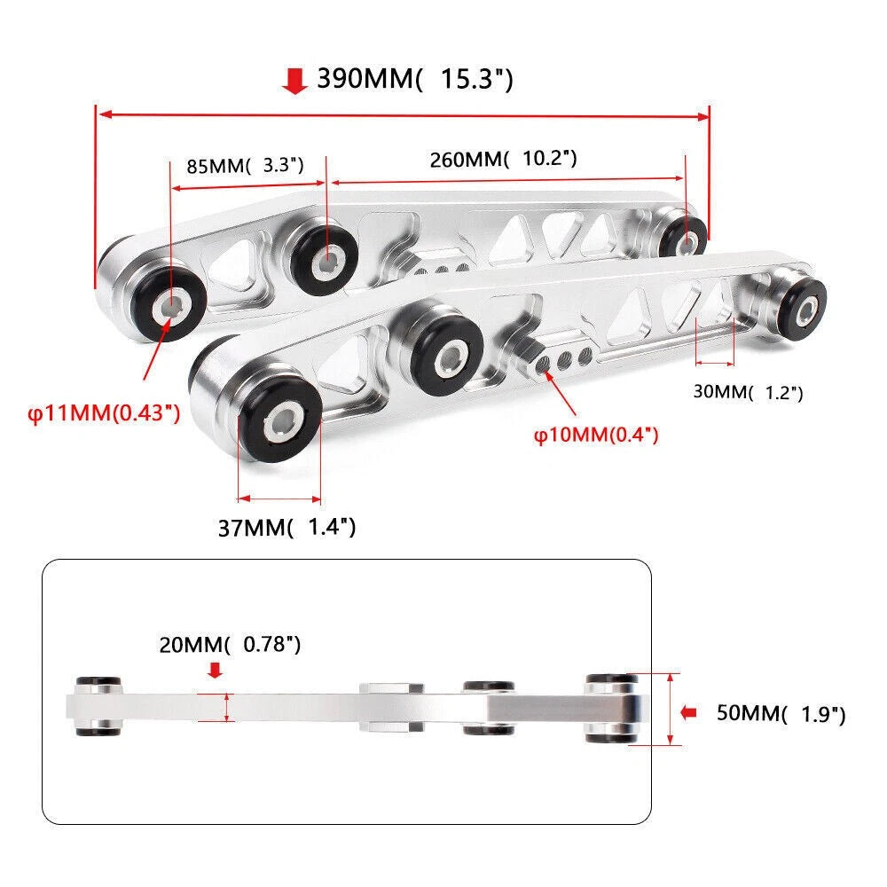 Silver Pair Rear Lower Control Arm for Honda Civic EG (1992–1995) Acura Integra (1994–2001)