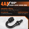 4AN to 1/4" Barb 180° Push Lock Hose End Fitting 2000PSI
