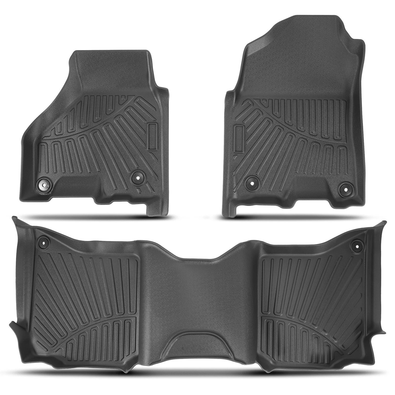 Set of 3 Floor Liner Mats for Dodge Ram 1500/2500/3500 Crew Cab (2013–2018) Rubber