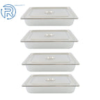 Set of 4 Full Size Hotel Pans 4" Deep with Lids Stainless Steel