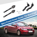 Set of 4 Front Inner Outer Tie Rod End Links for Ford Fusion, Lincoln MKZ