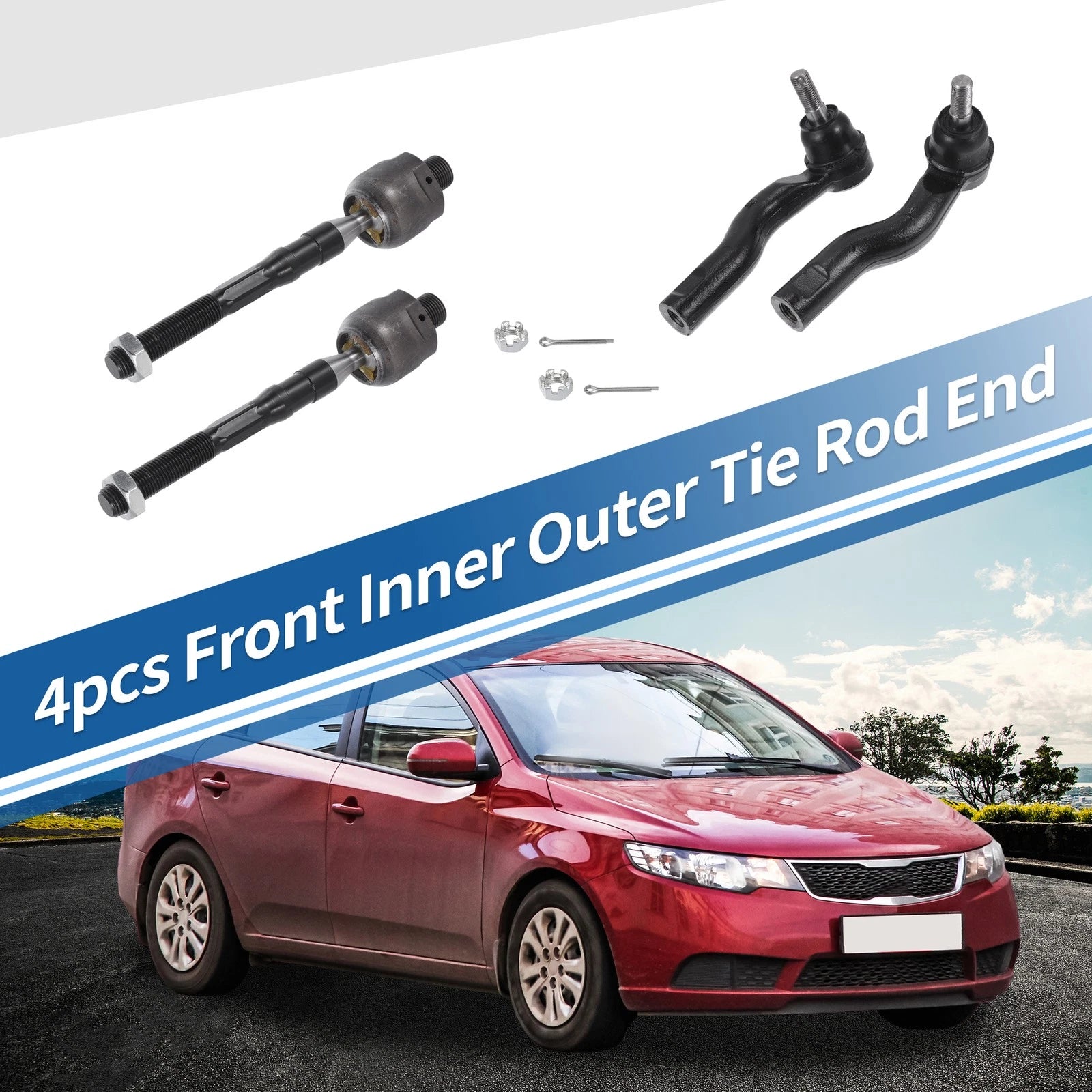 Set of 4 Front Inner Outer Tie Rod End Links for Ford Fusion, Lincoln MKZ