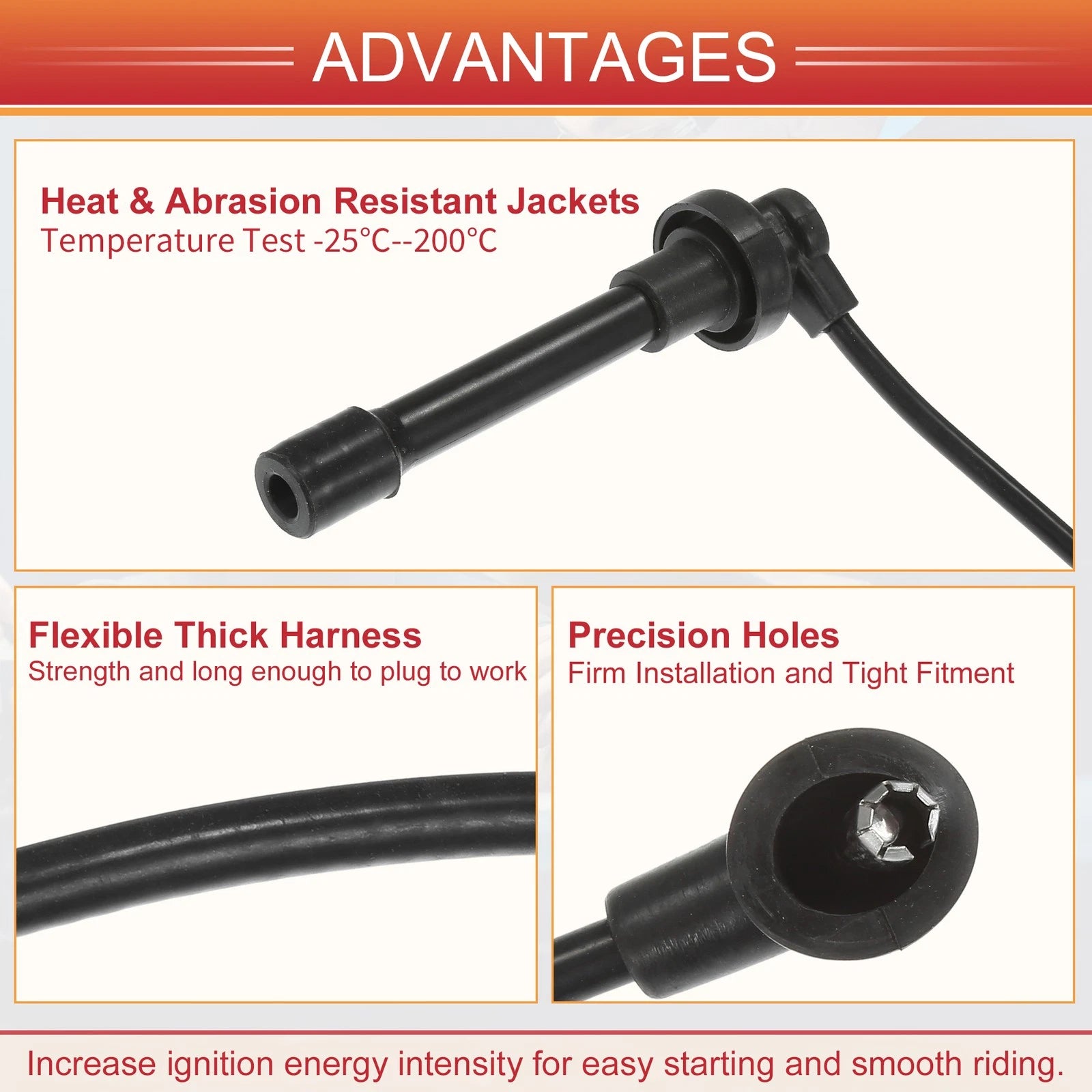 Set of 4 Spark Plug Wire Ignition Coil Cables No. 32700PAAA02 for Honda Accord (1994–2002)