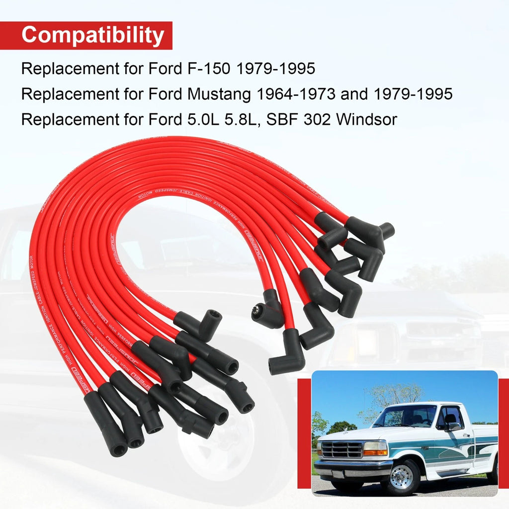 Set of 4 Red 10.2mm Racing Spark Plug Wires for Ford 5.0L 5.8L