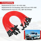 Set of 4 Red 10.2mm Racing Spark Plug Wires for Ford 5.0L 5.8L