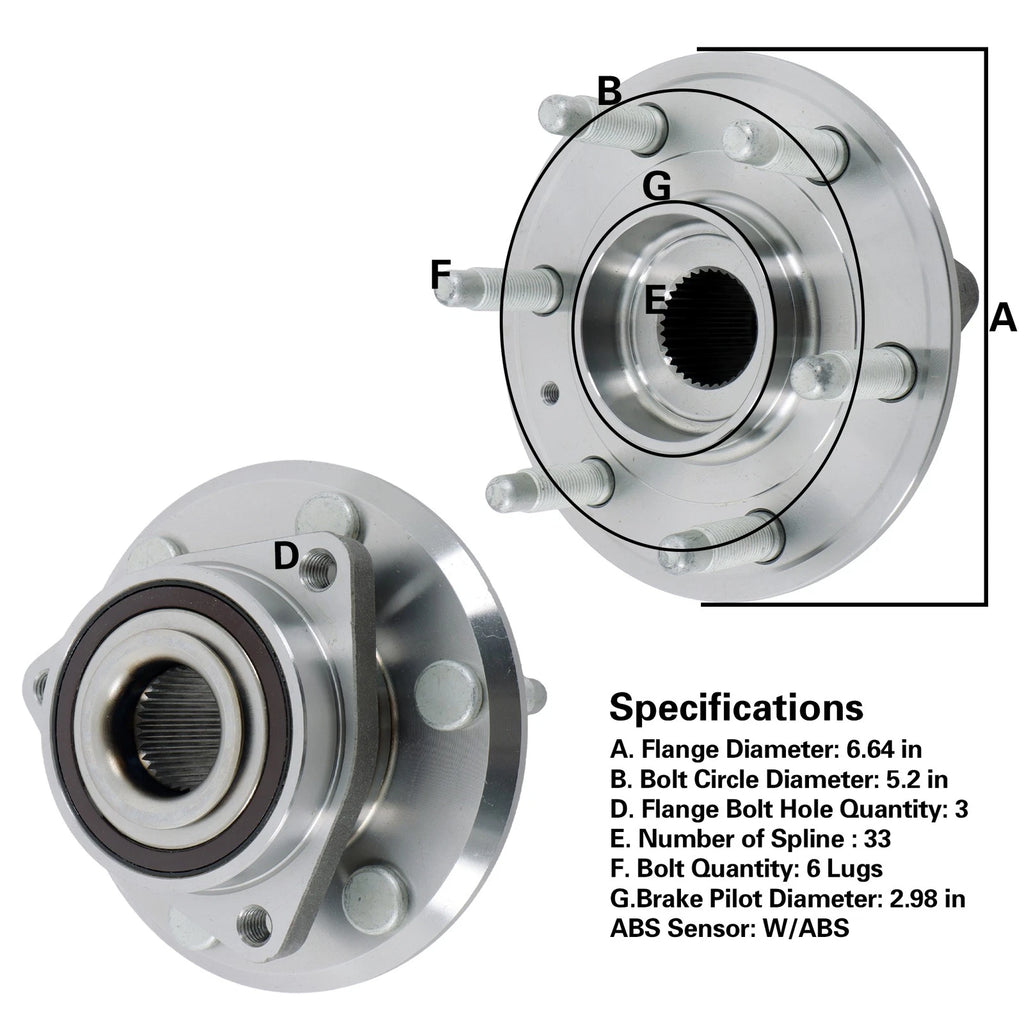 Front and Rear Wheel Hub Bearing Assembly for Chevrolet Traverse (2009–2017)