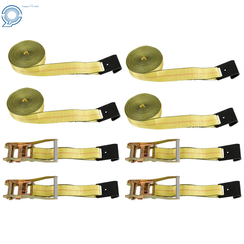 Set of 4 Heavy Duty Flat Hook Ratchet Straps for Flatbed