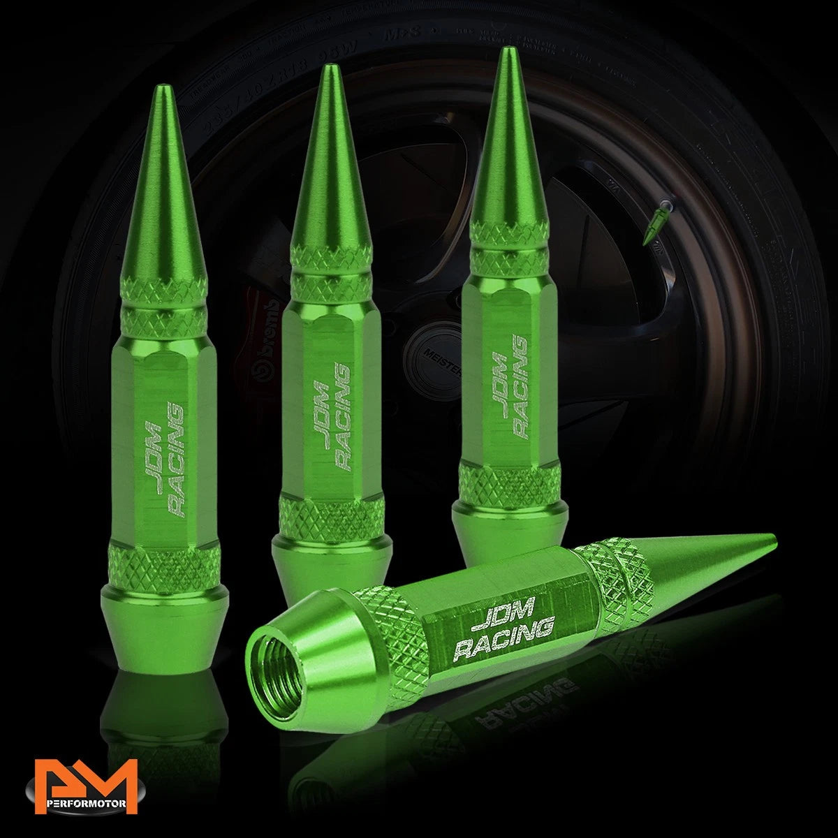 Set of 4 Green Aluminum Tire Stem Caps for Universal Vehicles (60mm)
