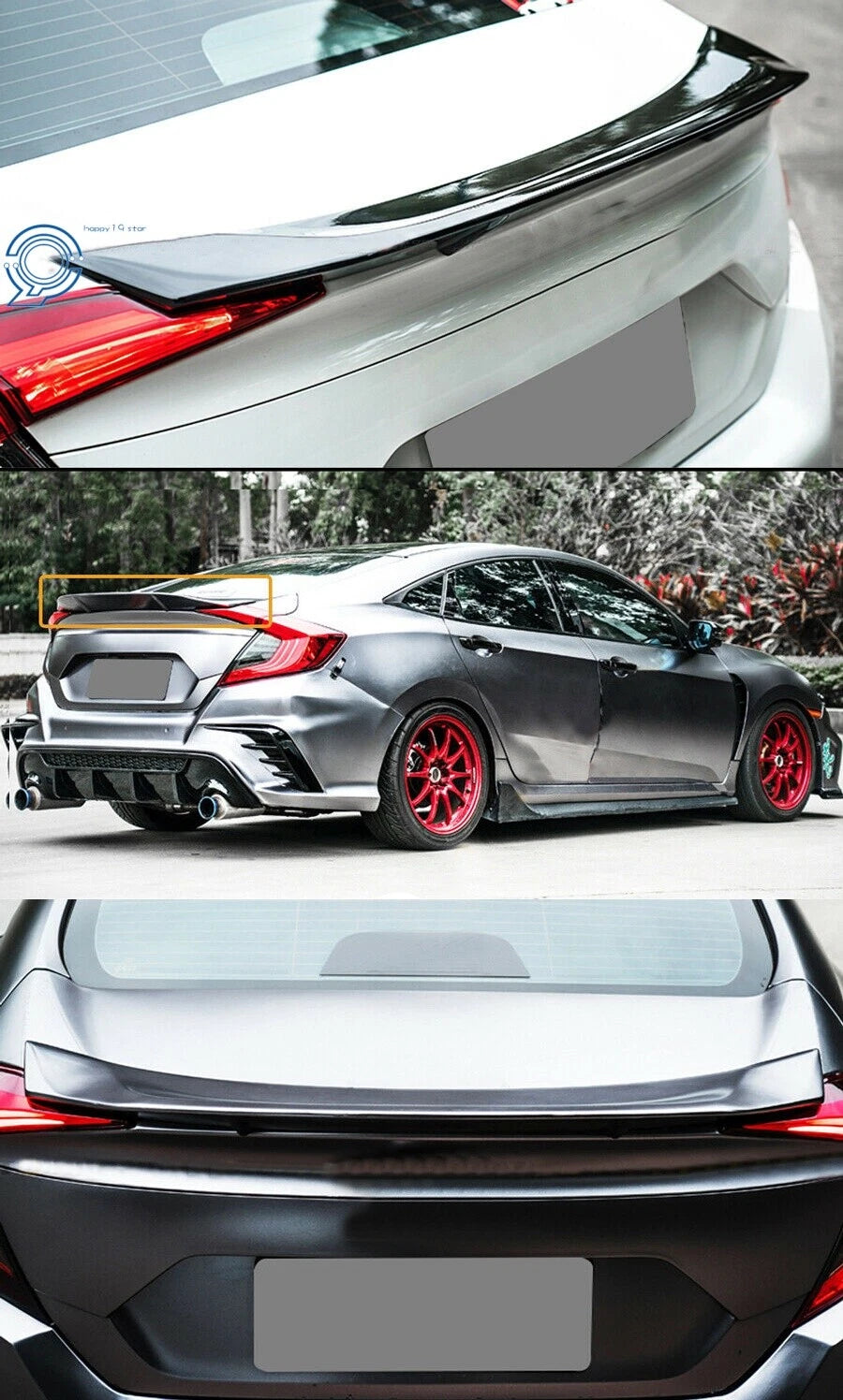 Highkick Duckbill Spoiler for Honda Civic (2016–2019) Glossy Black